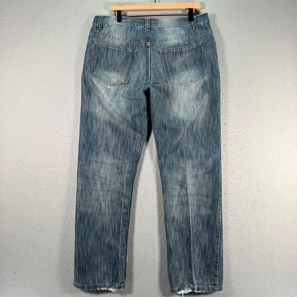 PD&C Slim Straight Jeans Mens 34x30 Blue Medium Wash Classic Distressed Denim - Picture 2 of 16
